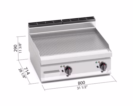 Stekbord Räfflad 9,6kW, 800x714 mm, BERTOS