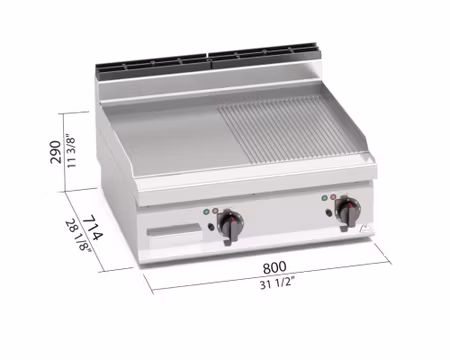 Stekbord Räfflad/Slät 9,6kW, 800x714 mm, BERTOS