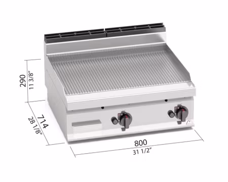Gas-stekbord Räfflad 1,2kW, 800x714 mm, BERTOS