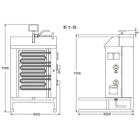 Kebabgrill E1-S, 30kg kött effekt:4,5kW, POTIS