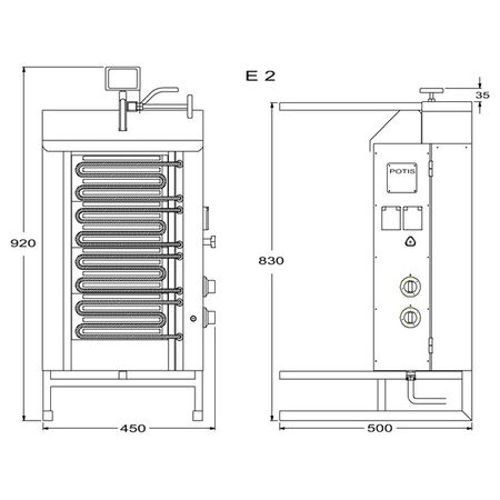 Kebabgrill E2-N, 30kg kött effekt:5,2kW, POTIS
