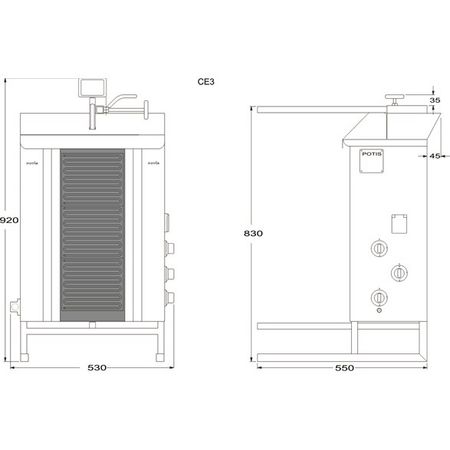 Kebabgrill CE3, 30kg kött effekt:5,7kW, POTIS