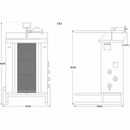 Kebabgrill CE3, 30kg kött effekt:5,7kW, POTIS