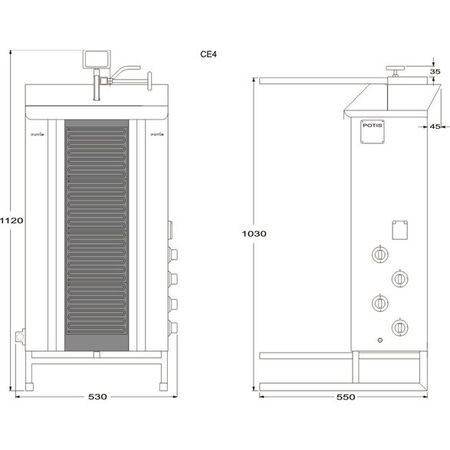 Kebabgrill CE4, 50kg kött effekt:7,6kW, POTIS