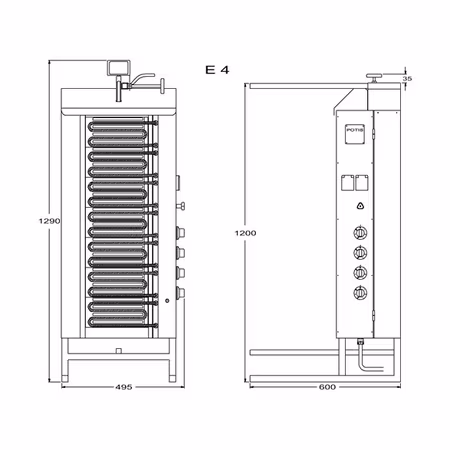 Kebabgrill E4-S, 80kg kött effekt:10,5kW, POTIS