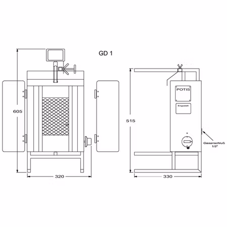 Gas Kebabgrill GD1/S, 7kg kött effekt:3,5kW, POTIS