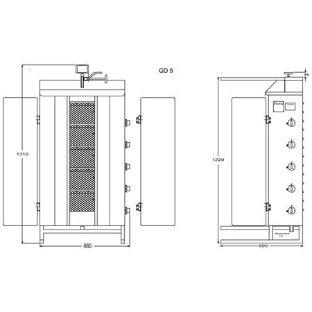 Gas Kebabgrill GD5/S, 120kg kött effekt:17.5kW, POTIS