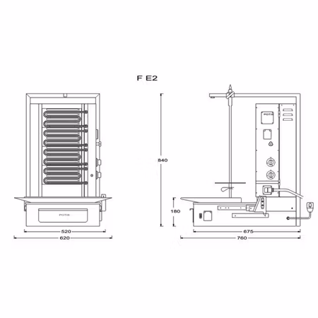 Kebabgrill F E2-N, 30kg kött effekt:5,2kW, POTIS