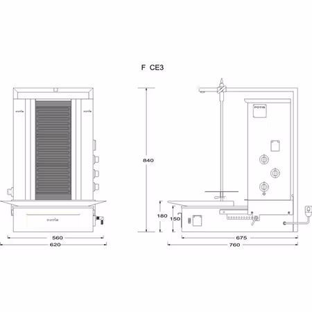 Kebabgrill F CE3, 40kg kött effekt:5,7kW, POTIS