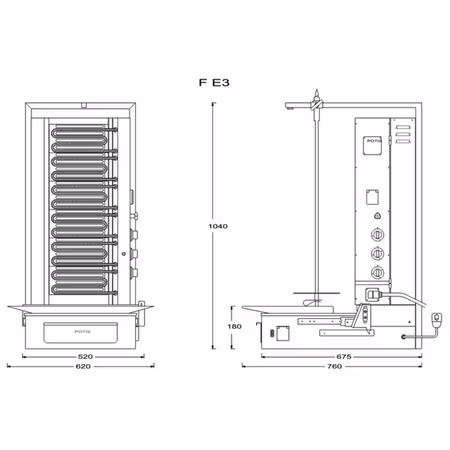 Kebabgrill F E3-N, 50kg kött effekt:7,8kW, POTIS
