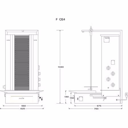 Kebabgrill F CE4, 50kg kött effekt:7,6kW, POTIS