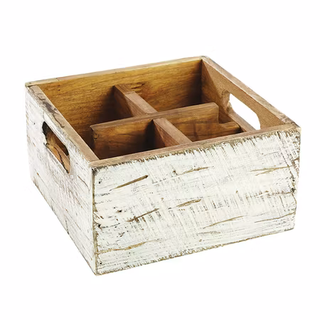 Bestick/Kryddställ 4-fack vintage vit 17x17cm H10cm, FRANKHUGO
