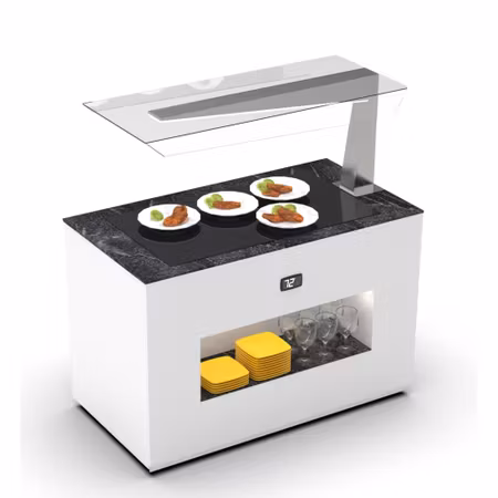 Buffestation Varm BUCA/BUCA-1, Sidoöverhylla H/V,  VÄRMEHÄLL i GLAS, 1300x700x1400mm,SAYL