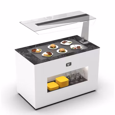 Buffestation Varm BUSA/BUSA-1, Sidoöverhylla H/V, VÄRMEPLATTA 15mm Djup, 1300x700x1400mm,SAYL