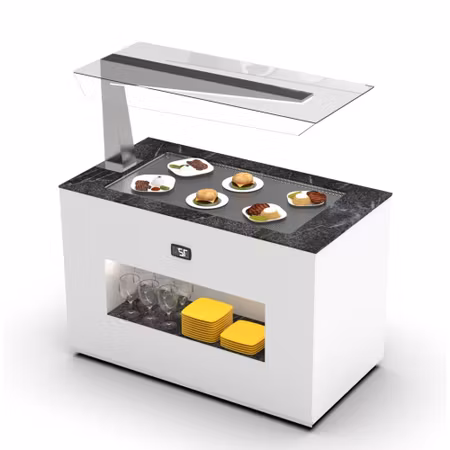 Buffestation Varm BUSA/BUSA-1, Sidoöverhylla H/V, VÄRMEPLATTA 15mm Djup, 1300x700x1400mm,SAYL