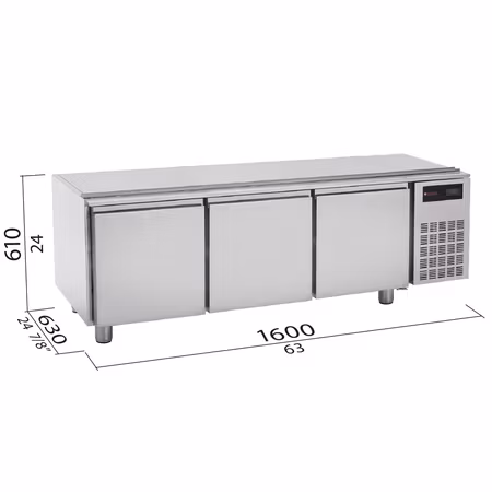 Grillkylbänk S700 Serien BASE 1600, 3 Dörrar 1600x630x610 mm, BERTOS