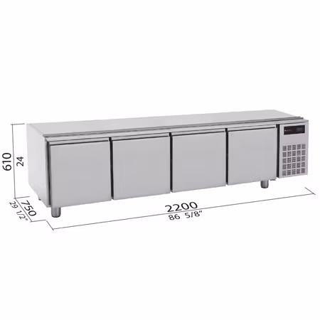 Grillkylbänk S900 Serien BASE 2200, 4 Dörrar 2200x750x610 mm, BERTOS