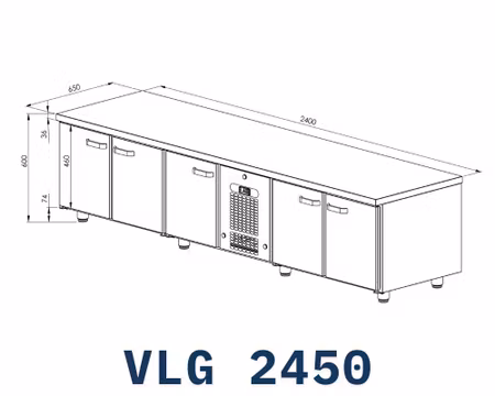 Grillkylbänk VLG-2450 5xSkåp För GN1/1, 2400x650x600mm, COOLPART