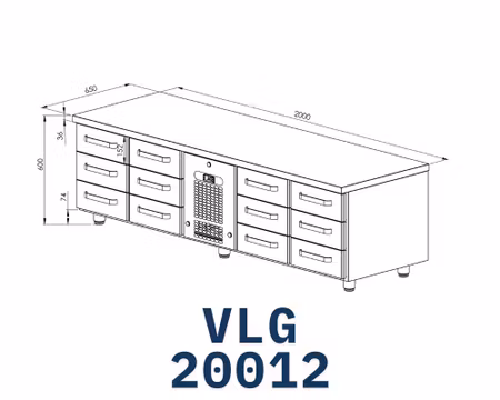 Grillkylbänk VLG-20012 12xLådor Med Ram För GN1/1-100mm, 2000x650x600mm, COOLPART