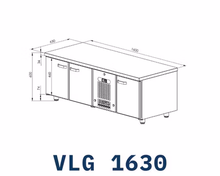 Grillkylbänk VLG-1630 3xSkåp För GN1/1, 1600x650x600mm, COOLPART