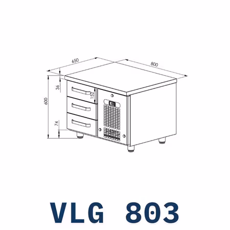 Grillkylbänk VLG-803, 3st lådor för GN1/1-100mm, 800x650x600mm, COOLPART