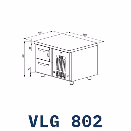 Grillkylbänk VLG-802, 2st lådor för GN1/1-150mm, 800x650x600mm, COOLPART