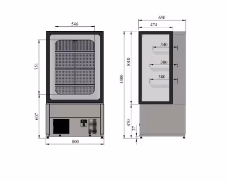 Kylmonter CUBIC SM 800, Stängd rygg, Öppen mot kund, 800x650x1480mm, COOLPART