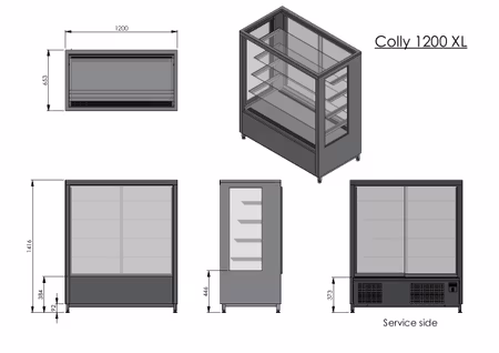 Kylmonter COLLY 1200 XL, 4st glashyllor+bottenhylla, 1200x650x1400mm, COOLPART
