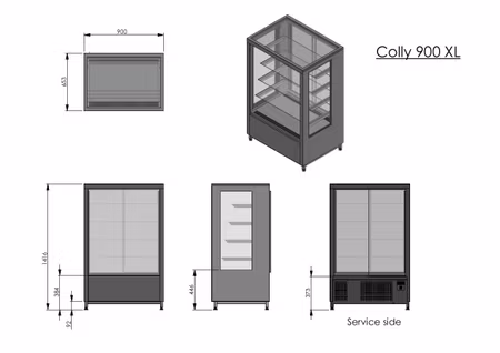 Kylmonter COLLY 900 XL, 4st glashyllor+bottenhylla, 900x650x1400mm, COOLPART