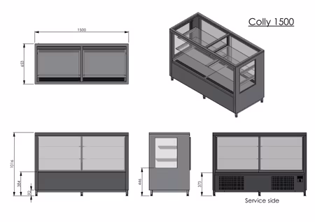 Kylmonter COLLY 1500, 2st glashyllor+bottenhylla, 1500x650x1000mm, COOLPART