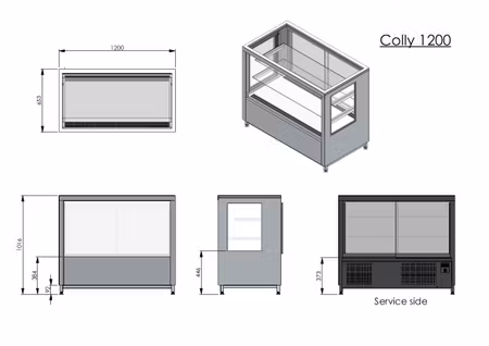 Kylmonter COLLY 1200, 2st glashyllor+bottenhylla, 1200x650x1000mm, COOLPART