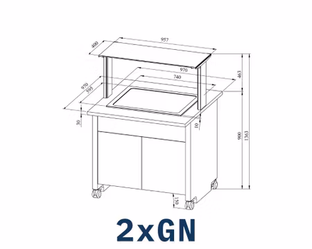 Buffévagn med Kylplatta 2xGN, TREND KTV T 2GN, 970x970x1363mm, COOLPART