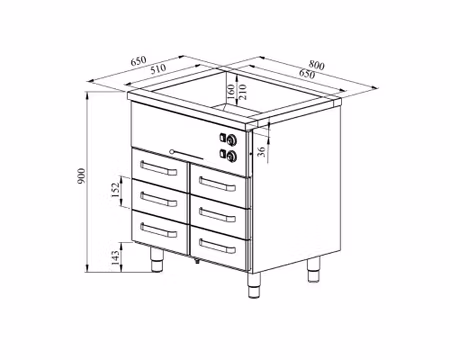 Värmeskåp med vattenbad 800x650x900mm (2xGN 1/1-150 + 6 skåp GN 1/1-100) KLH-806, COOLPART