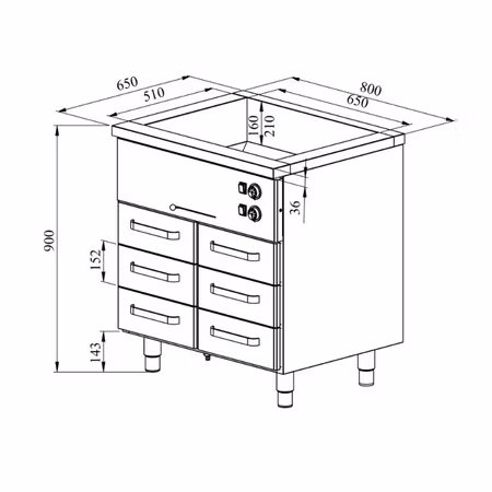 Värmeskåp med vattenbad 800x650x900mm (2xGN 1/1-150 + 6 skåp GN 1/1-100) KLH-806, COOLPART