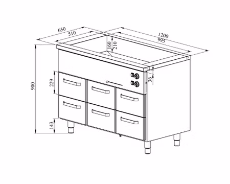 Värmeskåp med vattenbad 1200x650x900mm (3xGN 1/1-150+6 lådor GN 1/1-150) KLH-1206, COOLPART
