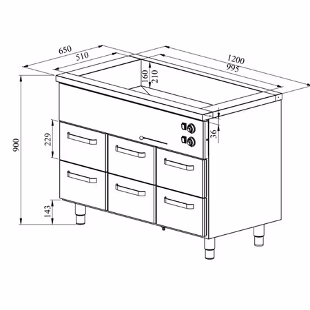 Värmeskåp med vattenbad 1200x650x900mm (3xGN 1/1-150+6 lådor GN 1/1-150) KLH-1206, COOLPART