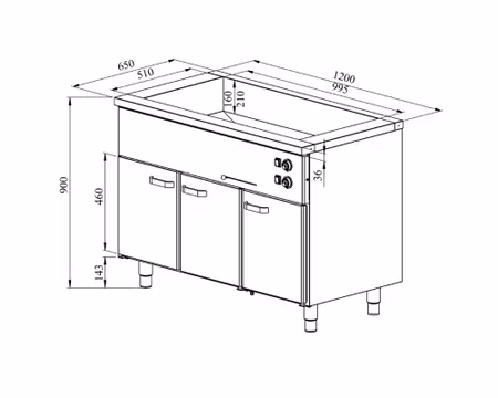 Värmeskåp med vattenbad 1200x650x900mm (3xGN 1/1-150+ 3 skåp GN1/1) KLH-1230, COOLPART