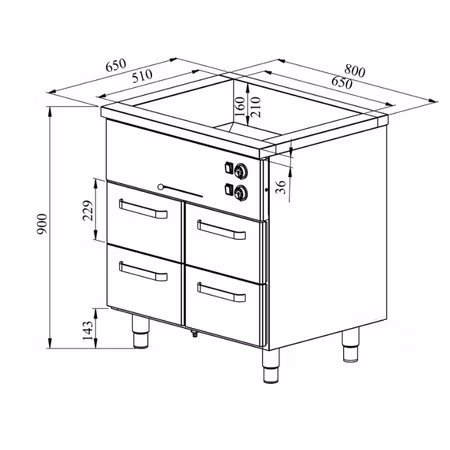 Värmeskåp med vattenbad 800x650x900mm (2xGN 1/1-150+4 skåp GN 1/1-150) KLH-804, COOLPART