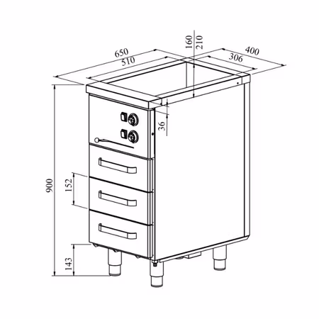 Värmeskåp med vattenbad 400x650x900mm (1xGN 1/1-150+3 skåp GN 1/1-100) KLH-403, COOLPART