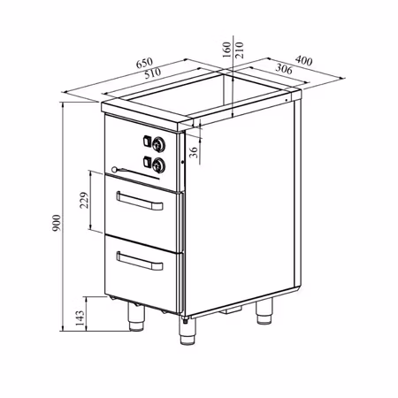 Värmeskåp med vattenbad 400x650x900mm (1xGN 1/1-150+2 lådor GN 1/1-150 ) KLH-402, COOLPART