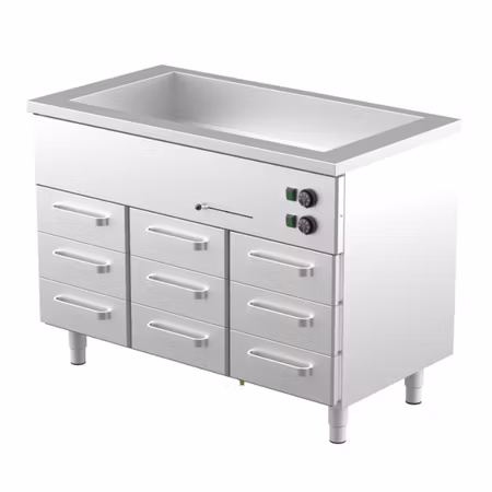 Värmeskåp med vattenbad 1200x650x900mm (3xGN 1/1-150+9 lådor GN 1/1-100) KLH-1209, COOLPART