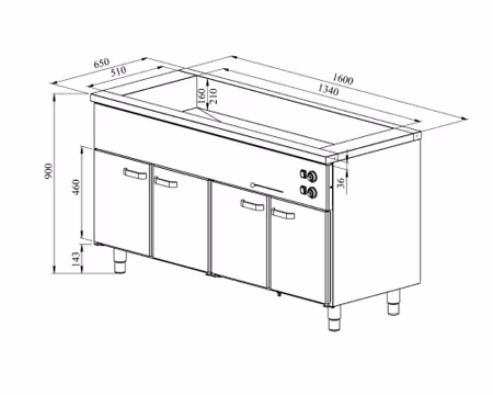 Värmeskåp med vattenbad 1600x650x900mm (4xGN 1/1-150+4 skåp GN 1/1) KLH-1640, COOLPART