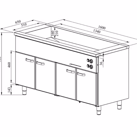 Värmeskåp med vattenbad 1600x650x900mm (4xGN 1/1-150+4 skåp GN 1/1) KLH-1640, COOLPART