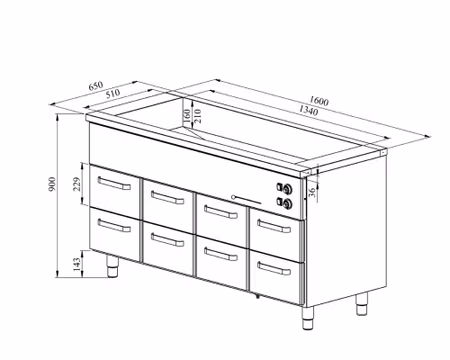 Värmeskåp med vattenbad 1600x650x900mm (4xGN1/1-150 + 8xLåda GN 1/1-150) KLH 1608, COOLPART