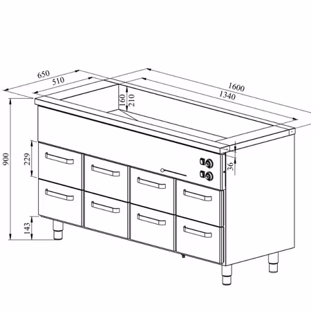 Värmeskåp med vattenbad 1600x650x900mm (4xGN1/1-150 + 8xLåda GN 1/1-150) KLH 1608, COOLPART