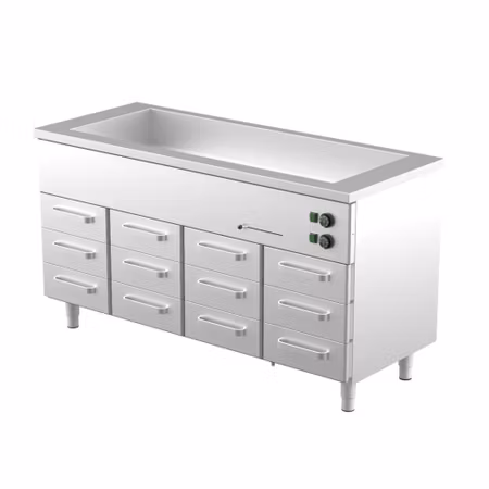 Värmeskåp med vattenbad 1600x650x900mm (4xGN1/1-150 + 12 låda 1/1-100) KLH-16012, COOLPART