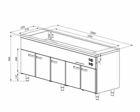 Värmeskåp med vattenbad 2000x650x900mm (5xGN1/1-150 + 5 Skåp GN 1/1) KLH-2050, COOLPART