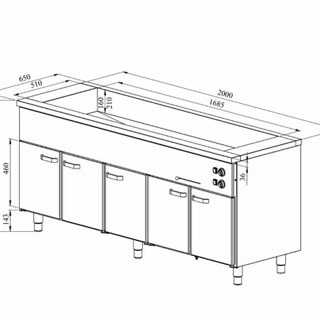 Värmeskåp med vattenbad 2000x650x900mm (5xGN1/1-150 + 5 Skåp GN 1/1) KLH-2050, COOLPART