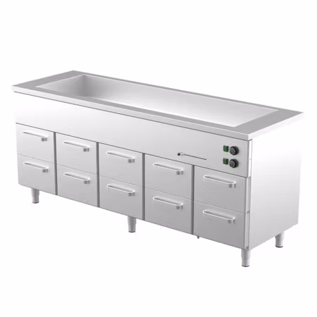 Värmeskåp med vattenbad 2000x650x900mm (5xGN1/1-150 + 10 låda GN 1/1-150) KLH 20010, COOLPART