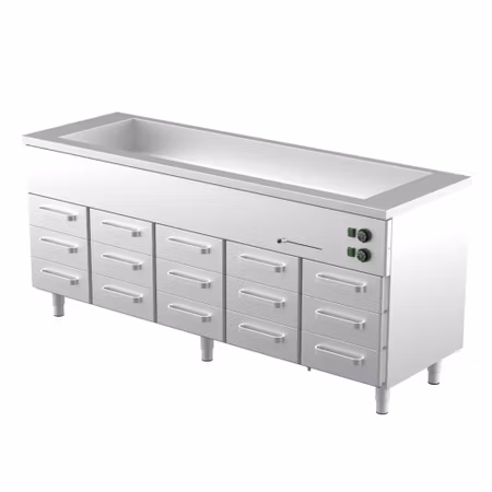 Värmeskåp med vattenbad 2000x650x900mm (5xGN1/1-150 + 15 låda GN 1/1-100) KLH 20015, COOLPART